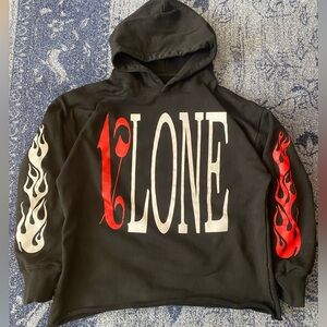 VLONE x PALM ANGELS Black and Red Graphic Hoodie